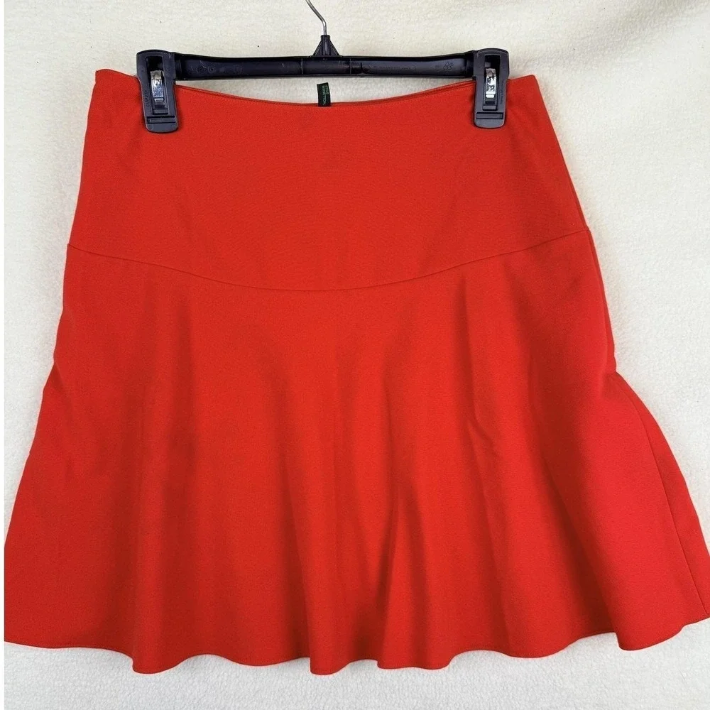 Stile Benetton Red A-Line Flared Skirt Side Zip Size US 8 UK 12 IT 44